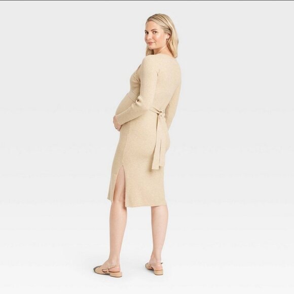 Long Sleeve Mini Maternity Wrap Sweater Dress - Isabel Maternity by Ingrid M - Picture 3 of 3